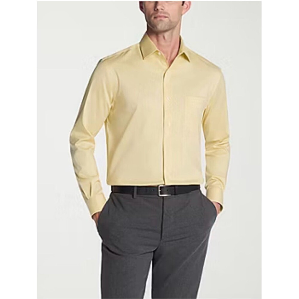 NEW Van Heusen Cream Yellow Regular Fit Stretch Wrinkle Free Dress Shirt 18 2XL